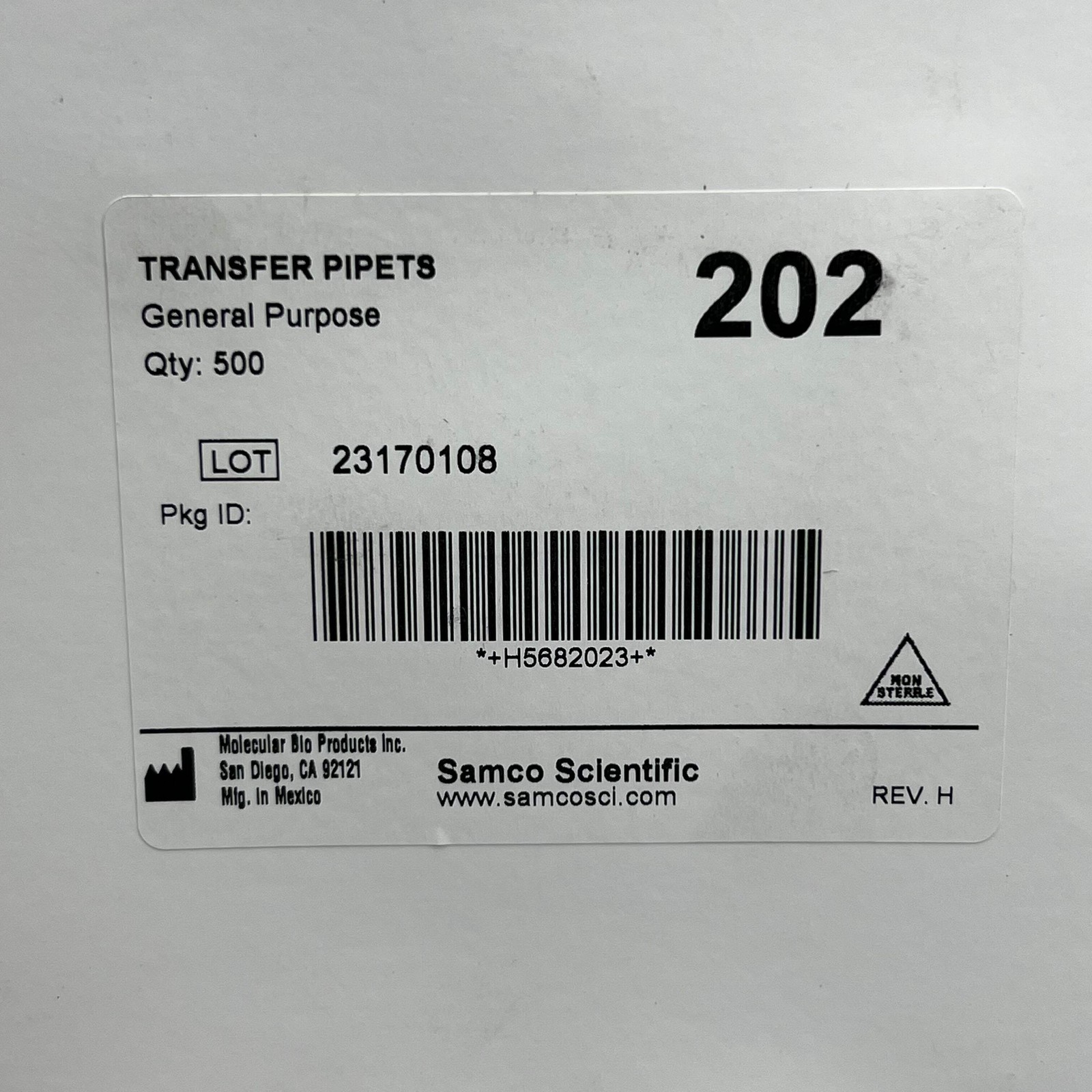 SAMCO (5000 PACK) TRANSFER PIPETS 202 General Purpose 7.7 ml 10 Boxes (500 per b