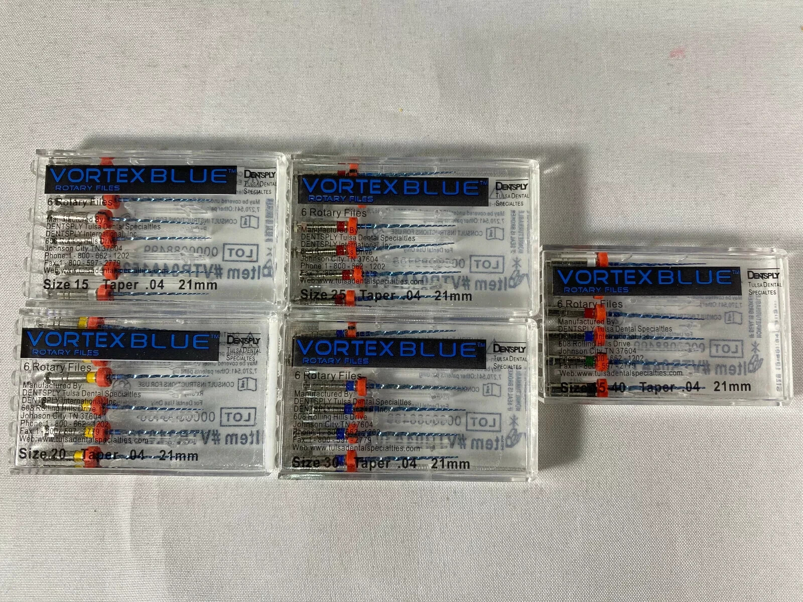 Dentsply Tulsa Dental Vortex Blue 21mm all Taper rotary files-6/pk all sizes