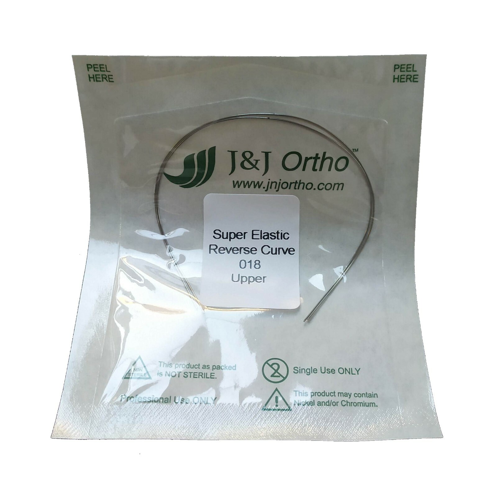 J&J Ortho™ Orthodontic NiTi Reverse Curve Arch Wire Round (2/pk) Curved Tail