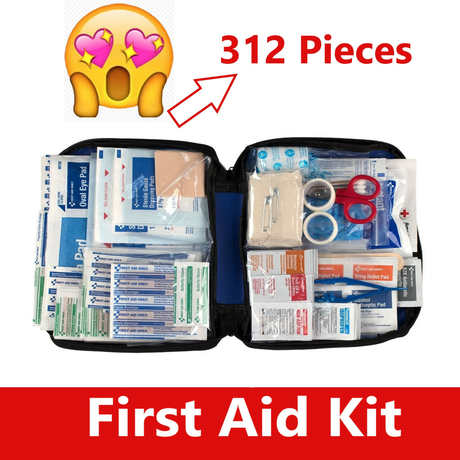 First Aid Kit Emergency Bag Home Car Outdoor, All Purpose, Portable Up to 312 Pc