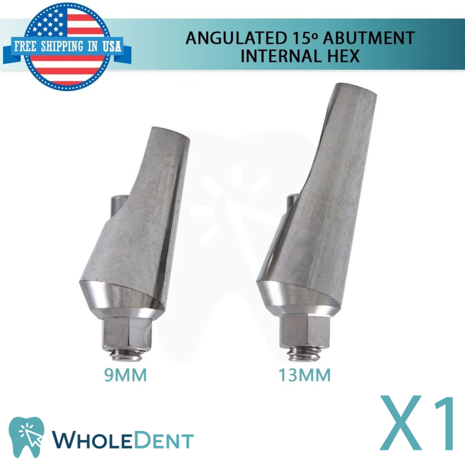 1x Dental Titanium 15º Angulated Prosthetic Ø4.5mm Int Hex 2.42mm Connection