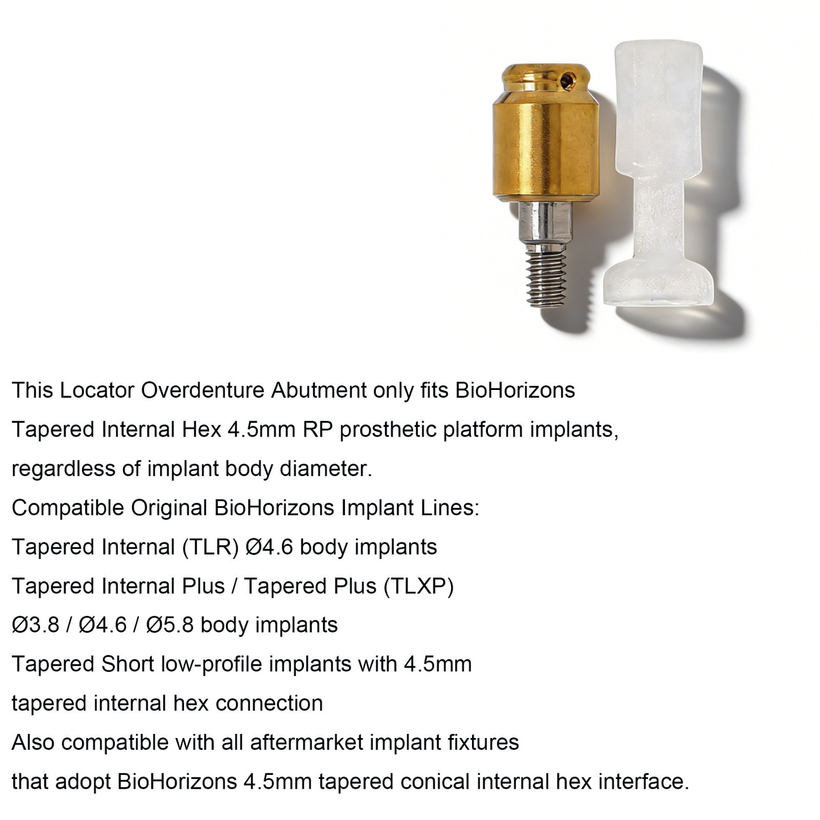 US Locator abutment fits BioHorizons 4.5mm tapered conical internal hex Implant
