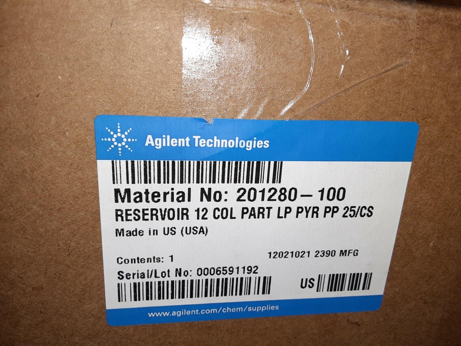 Agilent Technologies Reservoir 12 COL Part LP PYR PP (Box of 25) 201280-100