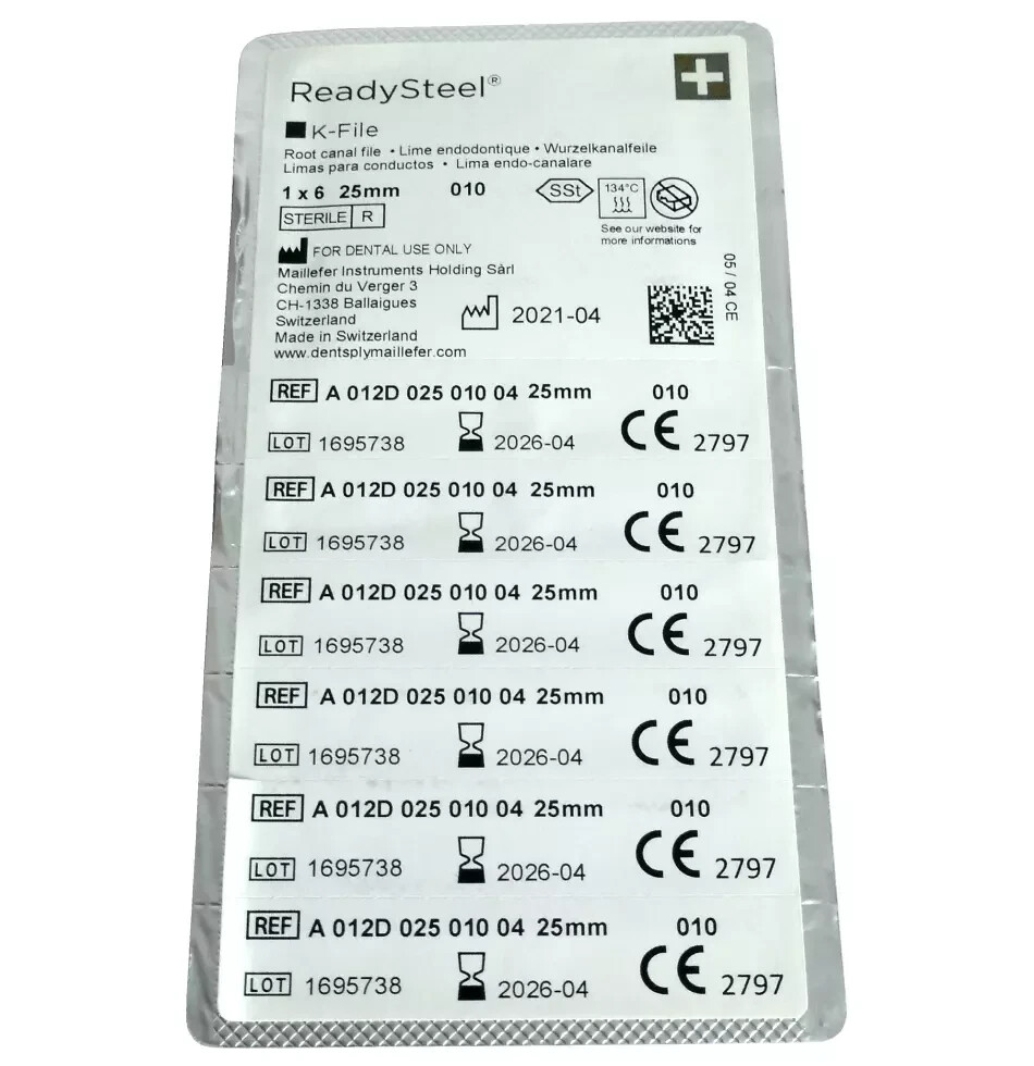 Dentsply Maillefer READY STEEL K-Files 21mm/25mm/31mm, All Sizes-6 Files/pack