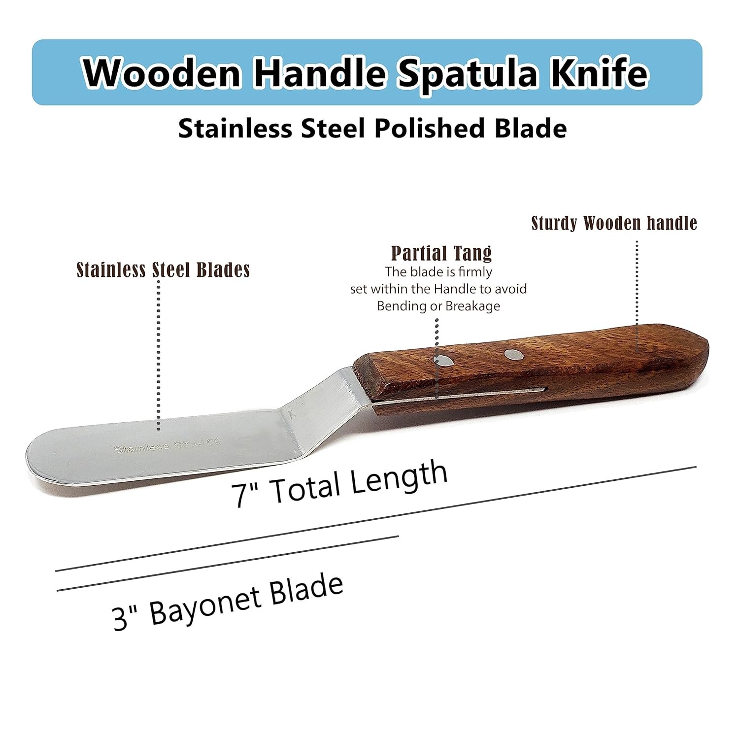 Stainless Steel Lab Spatula with Wooden Handle, 3″ Blade, 7″ Total Length