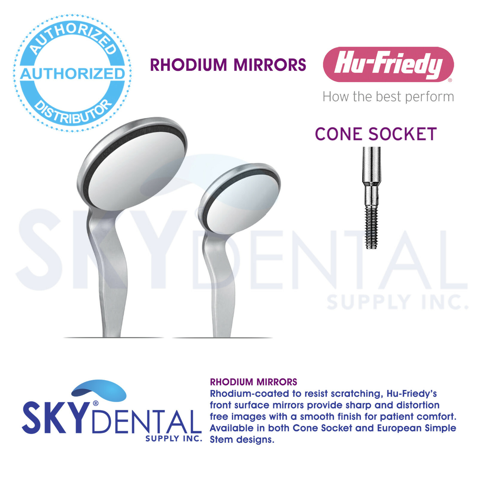 Hu-Friedy Size #4 #5 HD CONE SOCKET Double Sided RHODIUM MIRRORS Top Quality