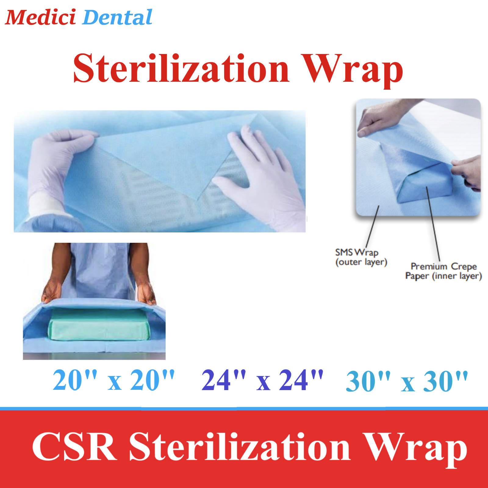 Dental AUTOCLAVE CSR Sterilization Wraps 15″ x 15″ 100 to 500/Bx, Latex Free