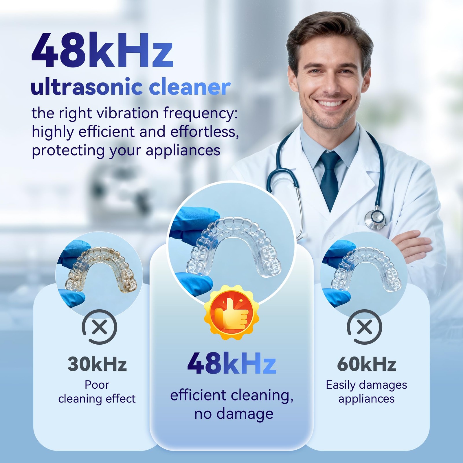 UMPOPO Ultrasonic Retainer Cleaner Machine 48kHz, Dental Cleaning Pod, Black