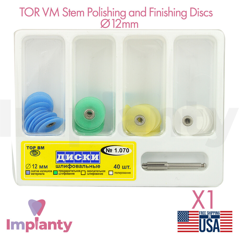 TOR VM Stem Polishing and Finishing Discs Kit Ø12mm Dental 40 pcs + Mandrel