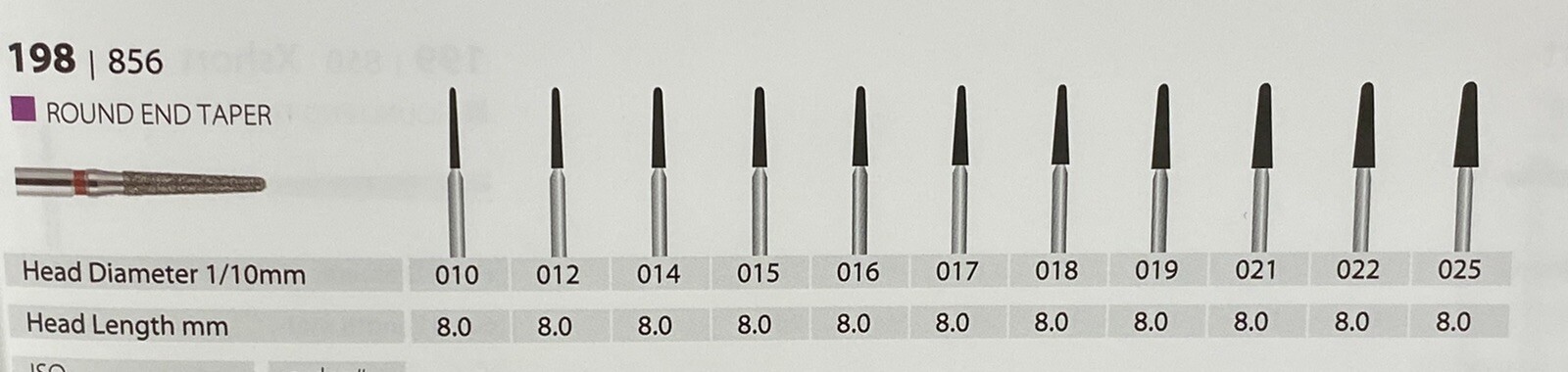 Diamond Burs 50 X 856-018 1.8 mm Diameter 8mm Cutting Length. (198)856-018 C