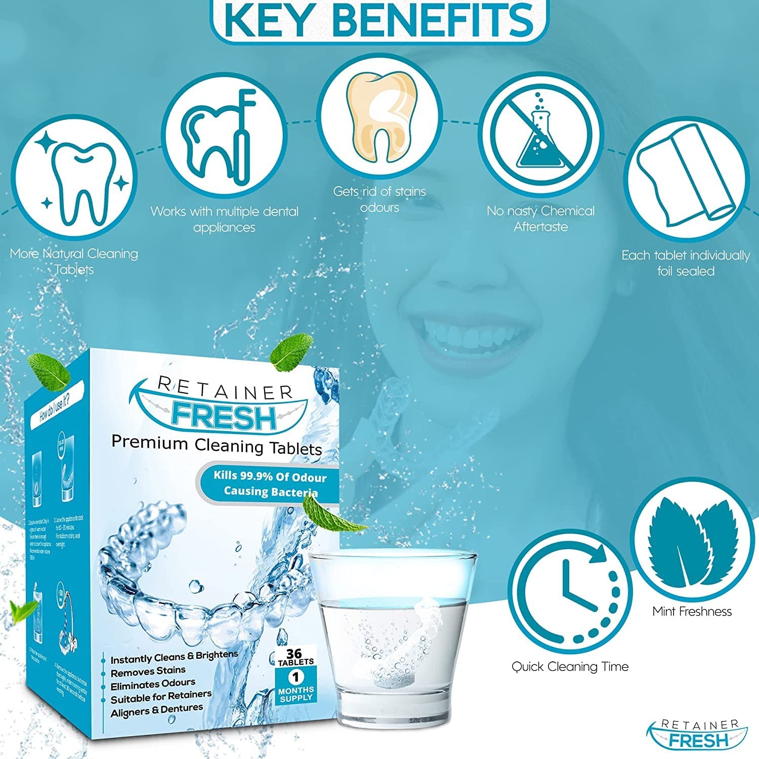Retainer Cleaner Tablets – 120 4 Month 120 Tablets, White