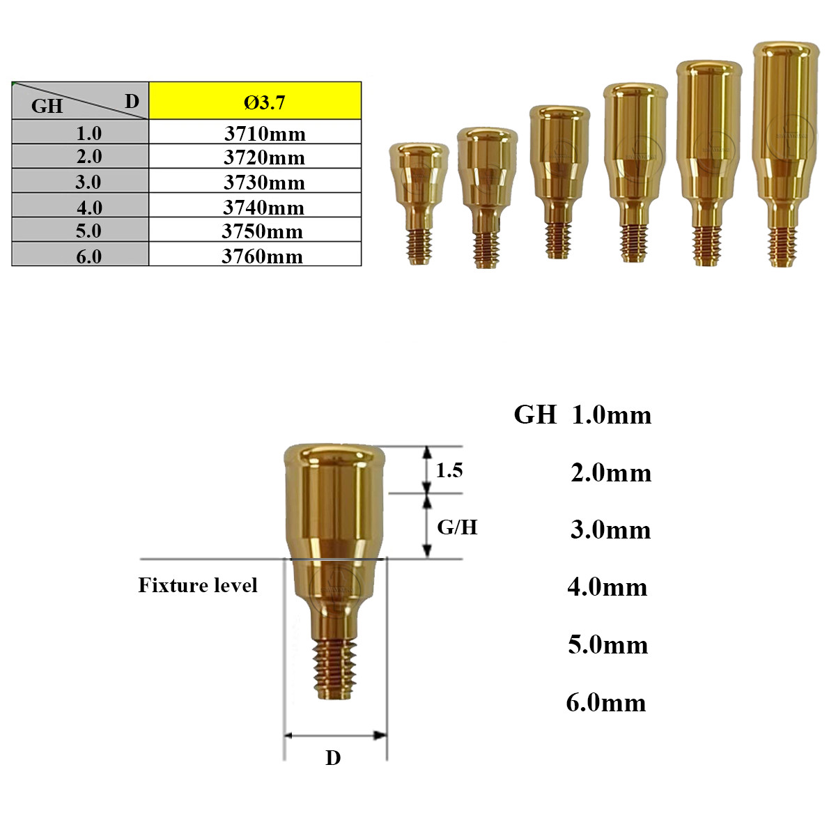 Locator abutment Male caps kit fit to Megagen Anyridge paltform GH1-6