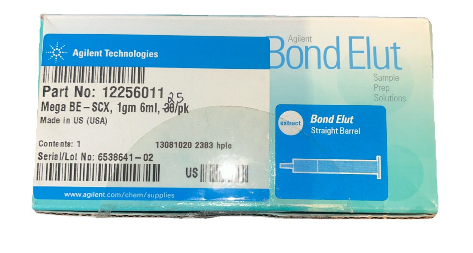 AGILENT Bond Elut Mega BE-SCX, 1gm 6ml, 25/pk. Straight Barrel 12256011. AG