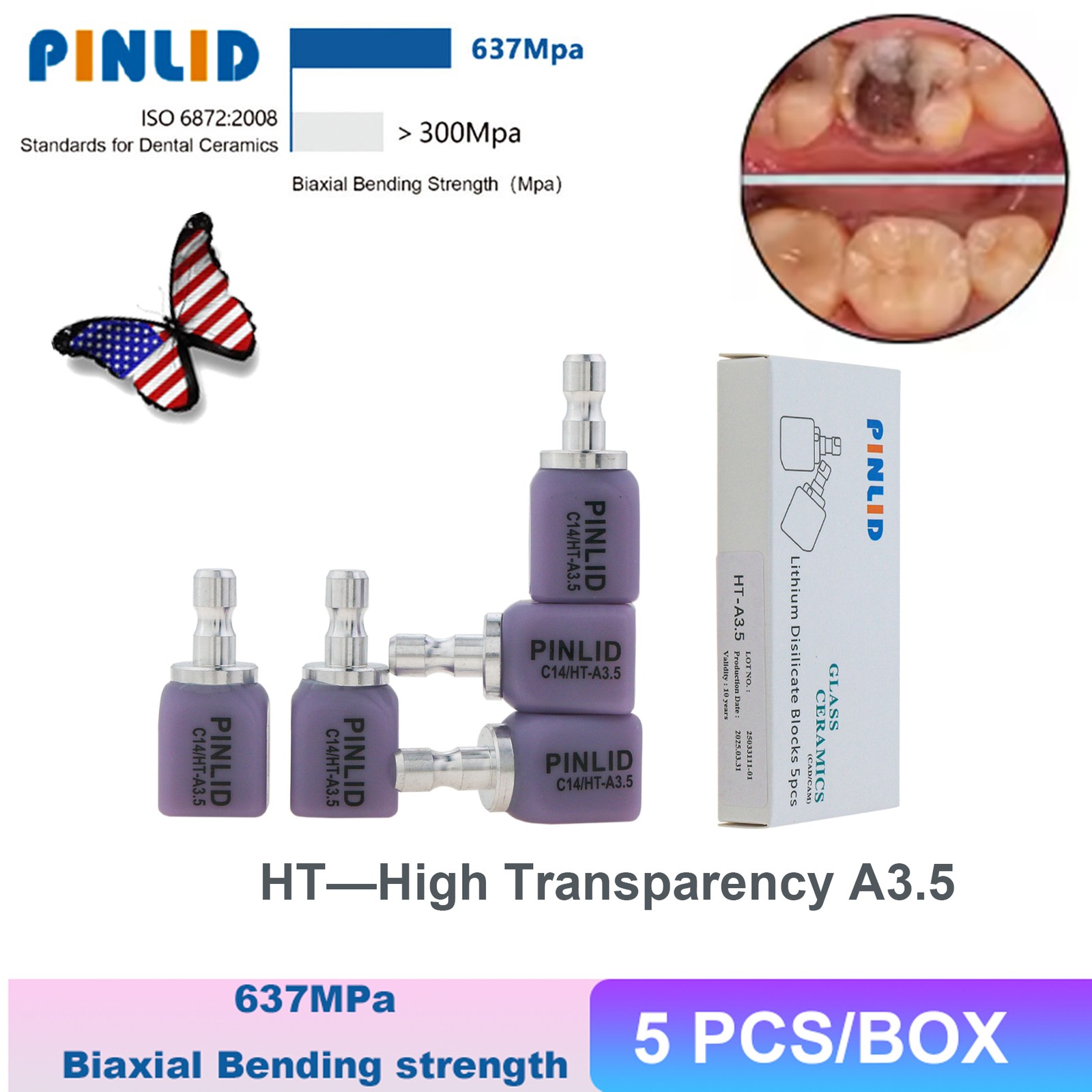 Dental IPS Emax CAD CEREC Block C14 HT/LT Lithium Disilicate Glass inLab 5pc/Box