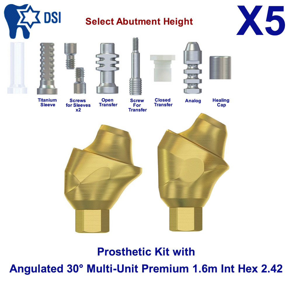 5x Prosthetic Kit DSI Angulated Abutment 30° Multi-Unit 1.6m Int Hex 2.42