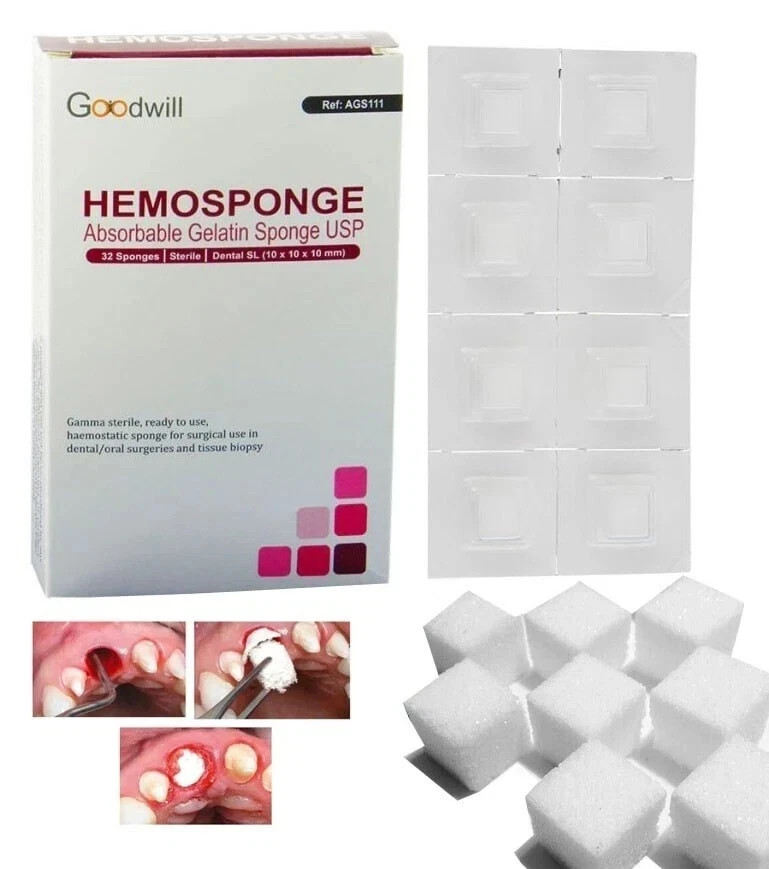 DENTAL HEMOSPONGE ABSORBABLE GELATIN SPONGE USP #STERILE #32 SPONGE #10x10x10mm