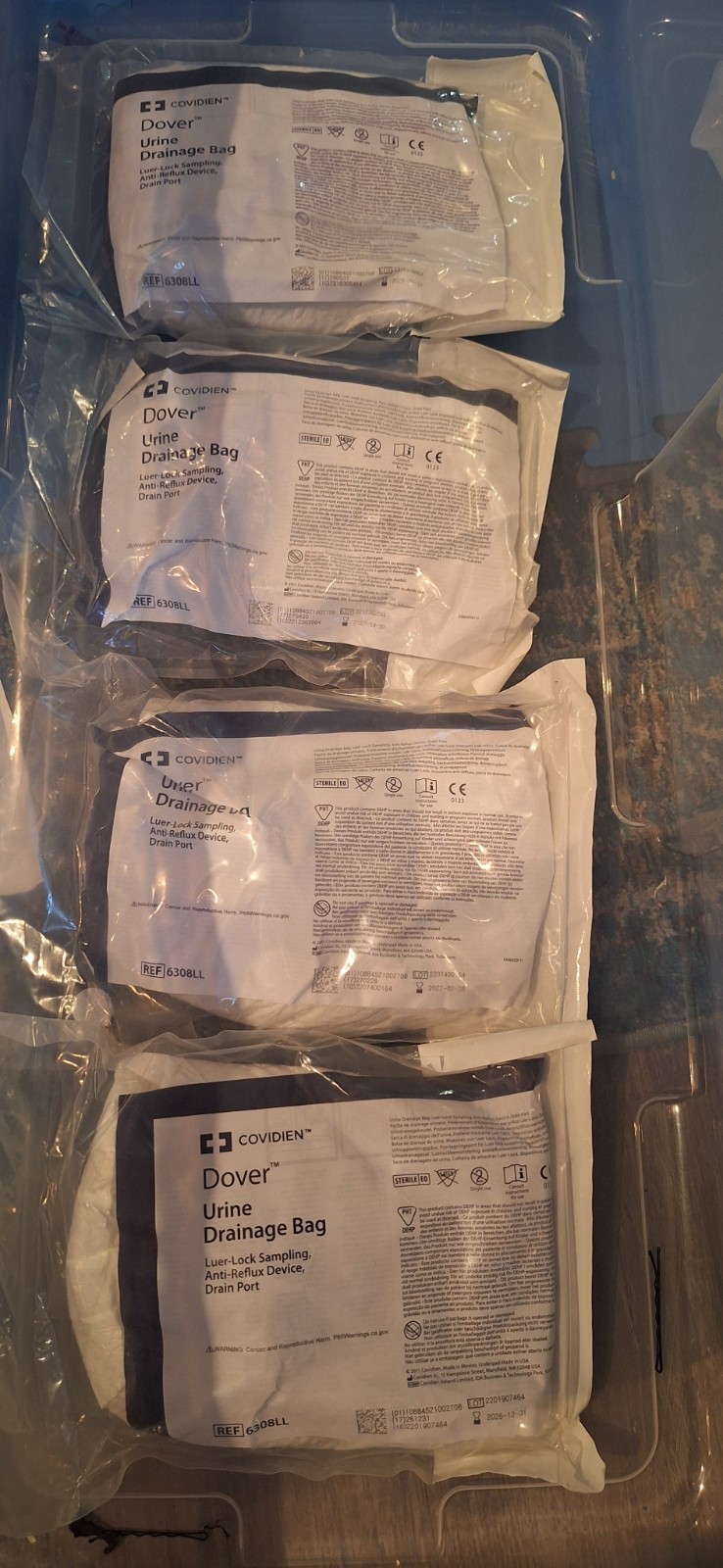 4 Ct Covidien Dover Urine Drainage Bags Anti-Reflux Device 6308LL New Exp 2026