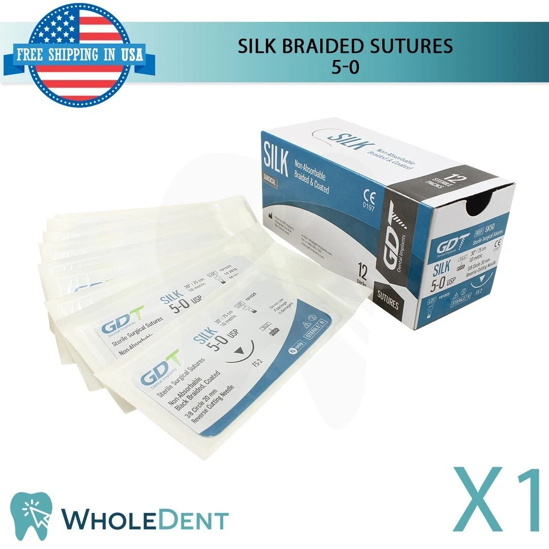 1X Atraumatic Nylon Suture Sewing Thread 3/8 Circle Reverse Sterile 5-0