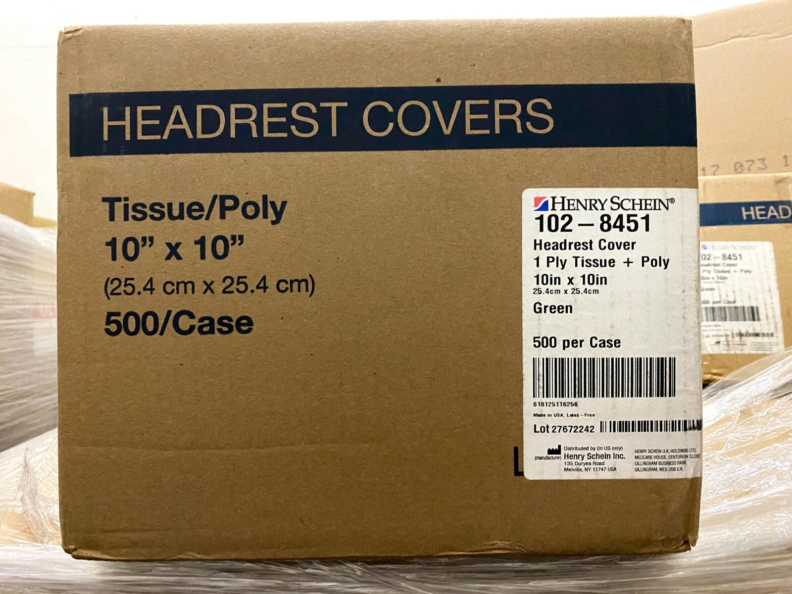 1 Case/500 Henry Schein 102-8451 Cover Headrest 10″ x 10″ Green Tissue/Poly