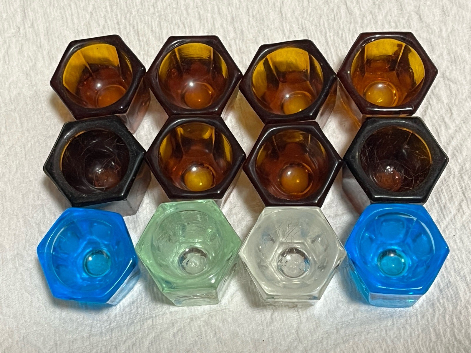 LOT OF 12 VINTAGE Amber Blue Clear Green Glass Dappen Dish Dental, Nail Spa Used