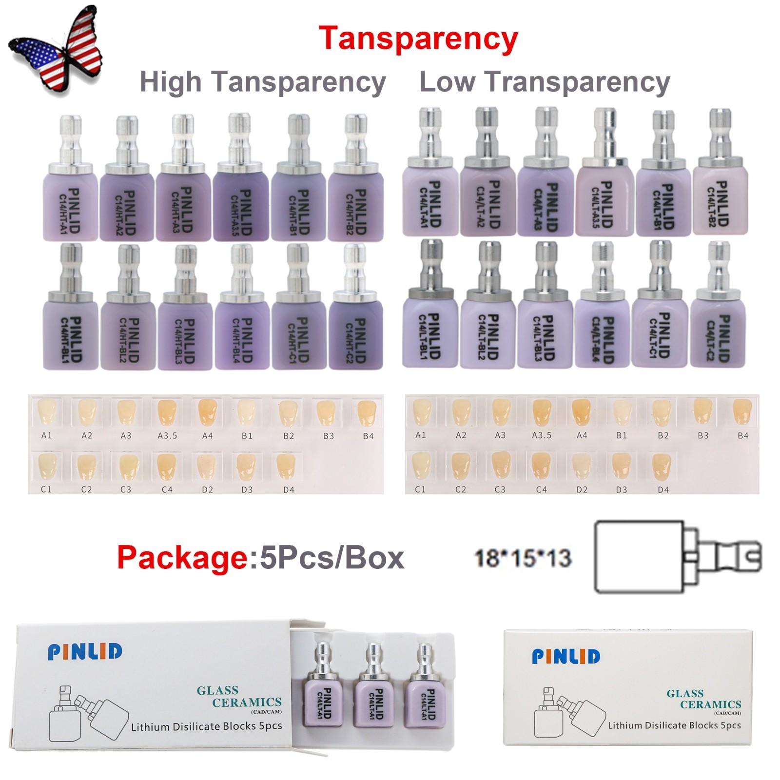 US Dental C14 Glass Ceramic Blocks CAD CAM Block HT LT Fits Sirona Roland MCXL