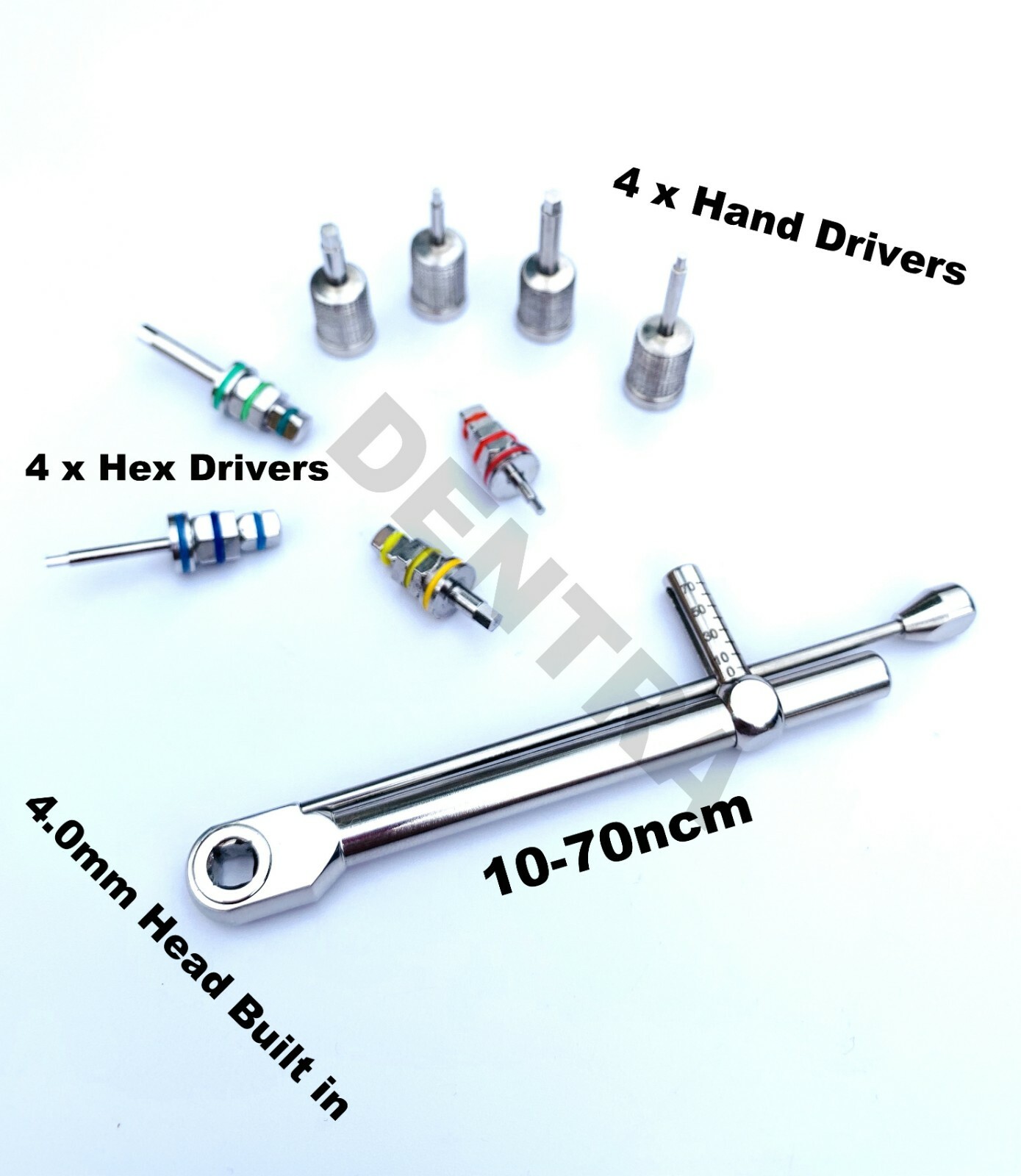 Dental Implant Torque Wrench Ratchet 10-70Ncm with 8 Hand & Hex Driver CE