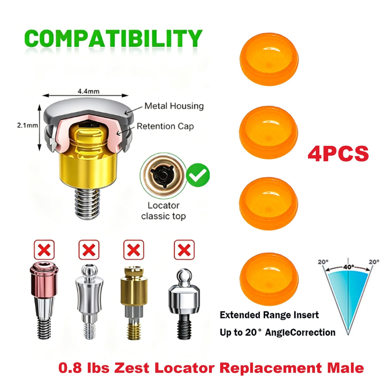 Dental Zest Locator Overdenture Attachment System Compatible Multiple Implant