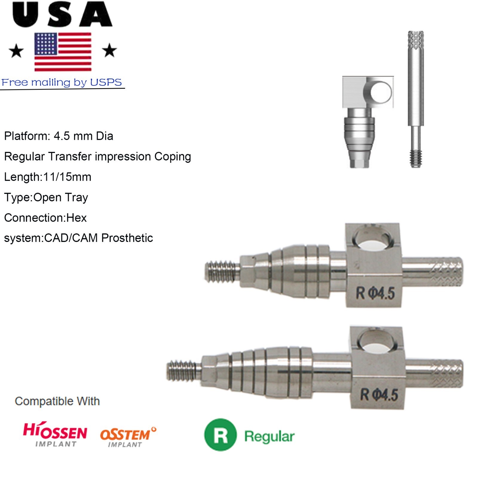 Implant Impression Coping Open/Close transfer fit Hiossen OSS Regular Lab Analog