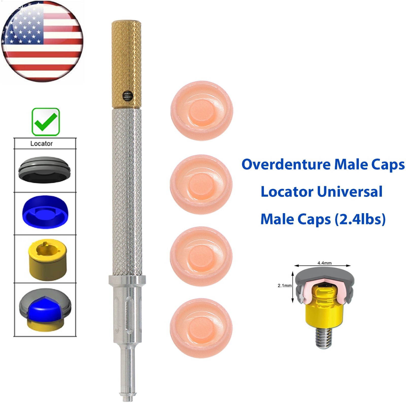 US Implant 2.4 lbs Overdenture Retention Caps For Locator Core Tool Universal