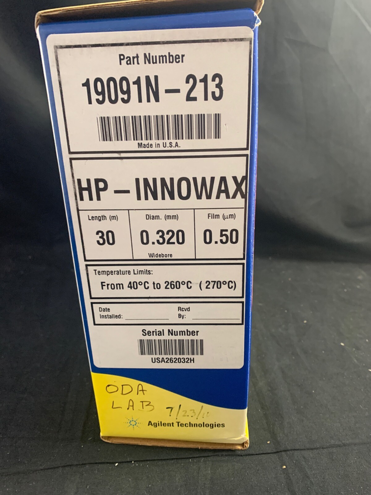 AGILENT TECHNOLOGIES 0.50µm J&W HP-INNOWax GC Column 30×0.32mm Obsolete 1/Pack