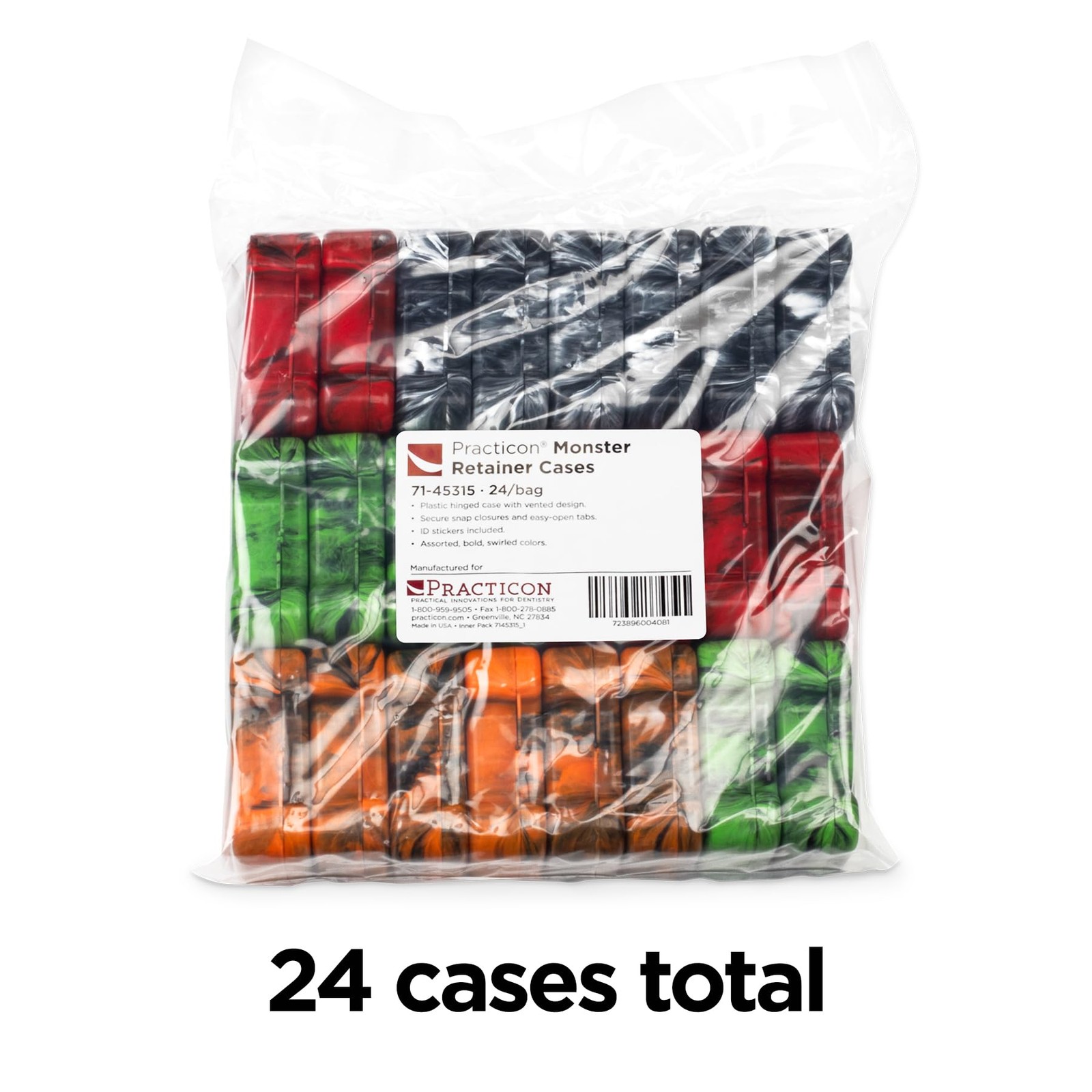Practicon Easy Open Retainer Cases, Assorted Black Swirl Colors,
