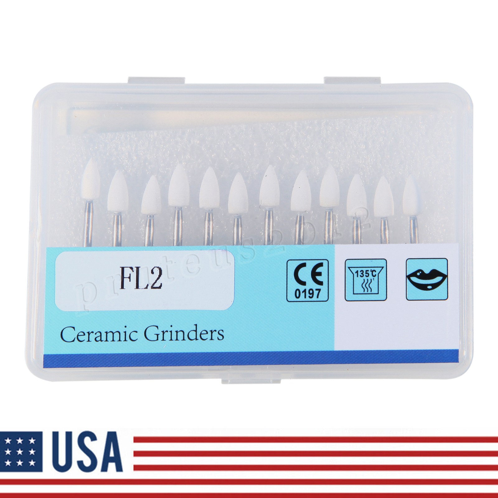Dental Flame Mounted White Stone Polishing Burs FG Abrasion Point Burs USA