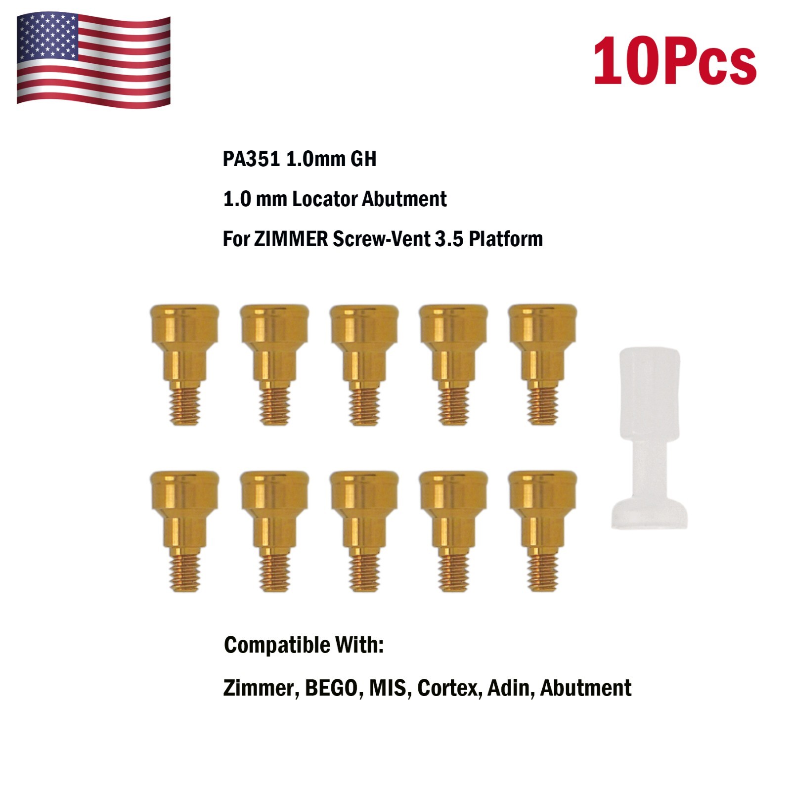 US Dental Implant Locators Male Cap Screw-Vent 1.0mmGH Ø3.5mm For Zimmer Adin