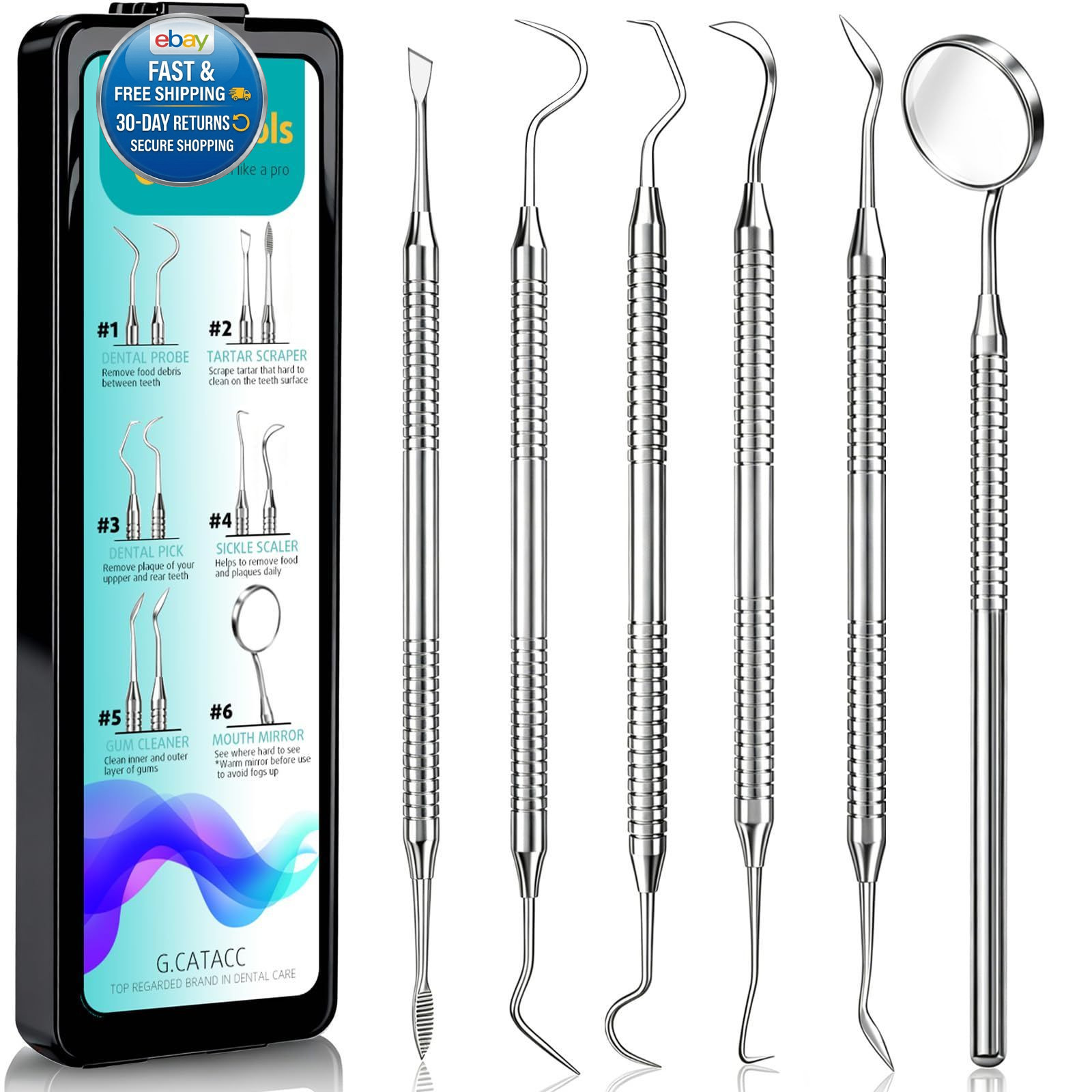Dental Pick for Teeth Cleaning, Stainless Steel Hygiene Kit with Case
