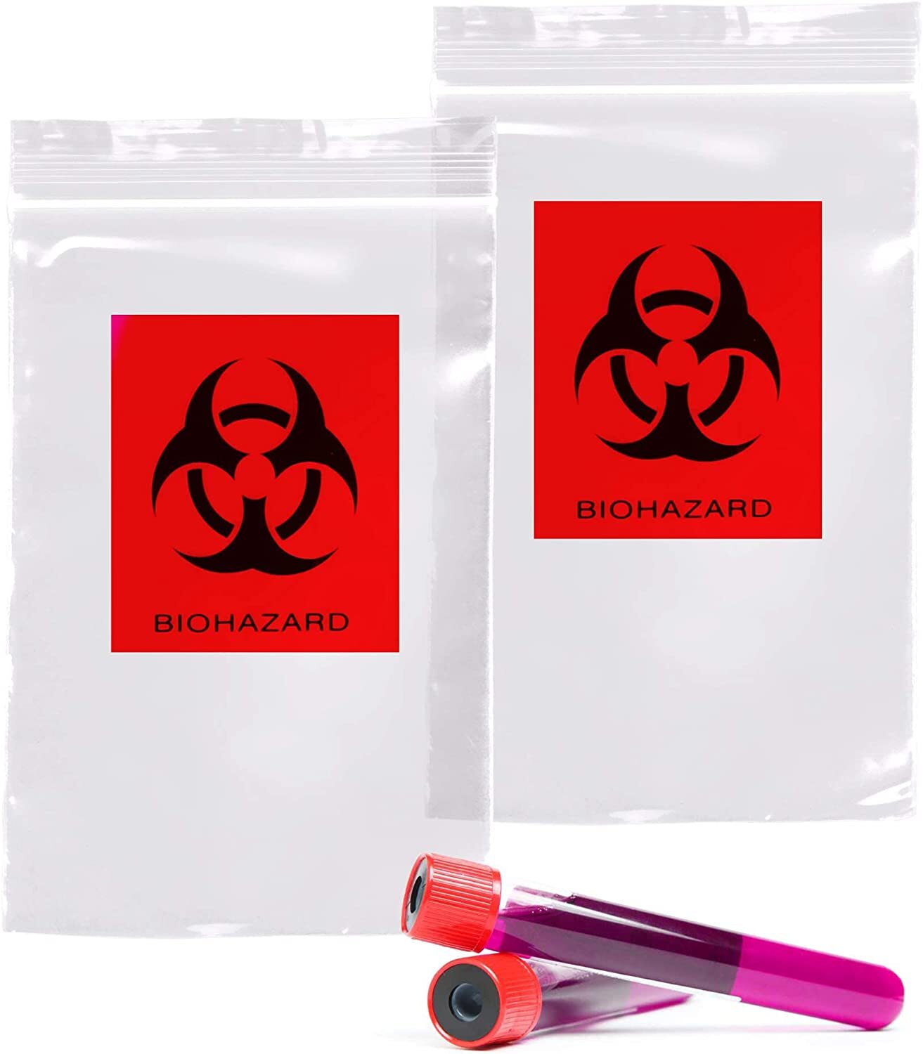 APQ Pack of 100 Biohazard Specimen Bags Black and Red 3 x 5 Zipper Top Plasti…