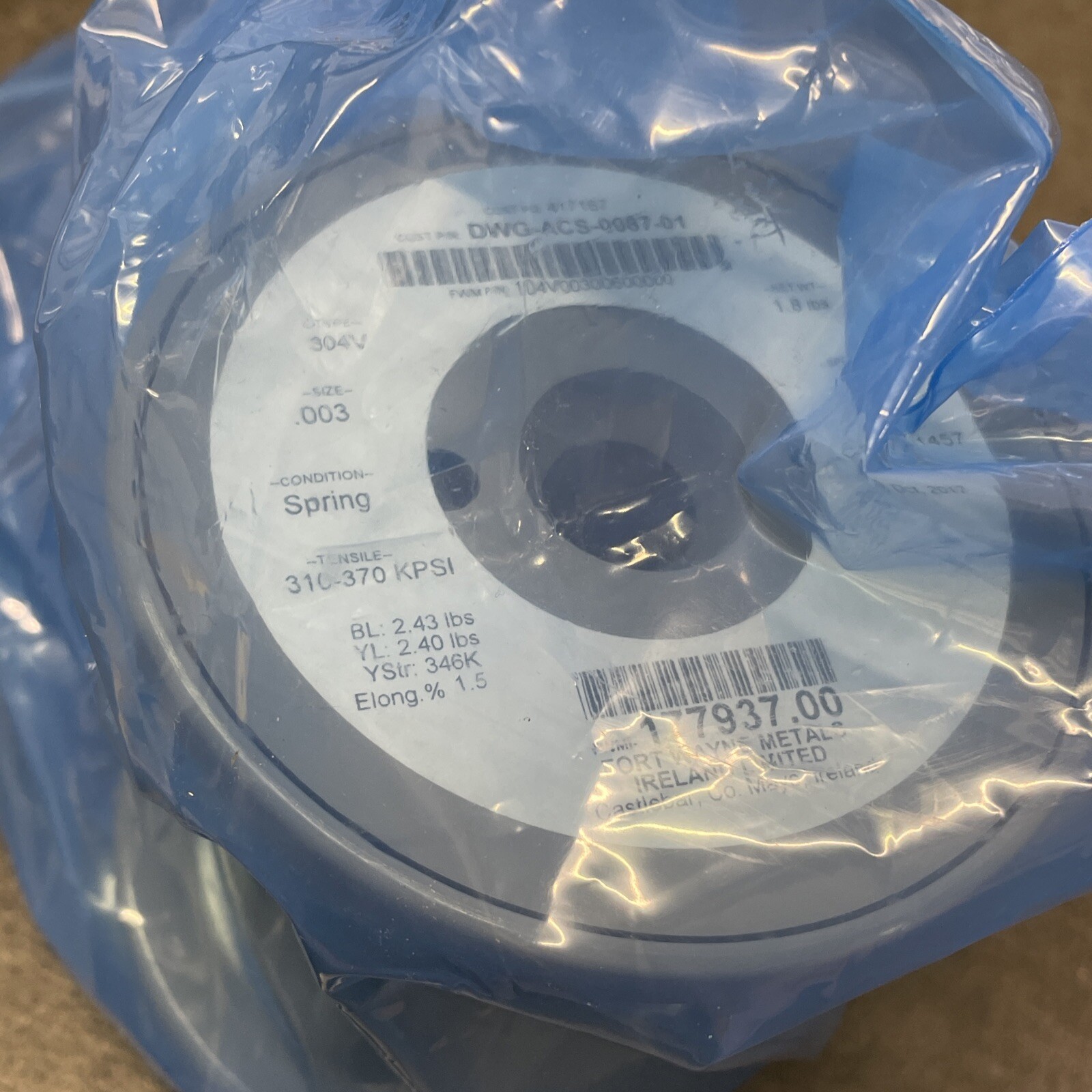 Fort Wayne Metals 304V Stainless Steel Wire 0.003″ 1.8lb, Approx. 55,000 Ft