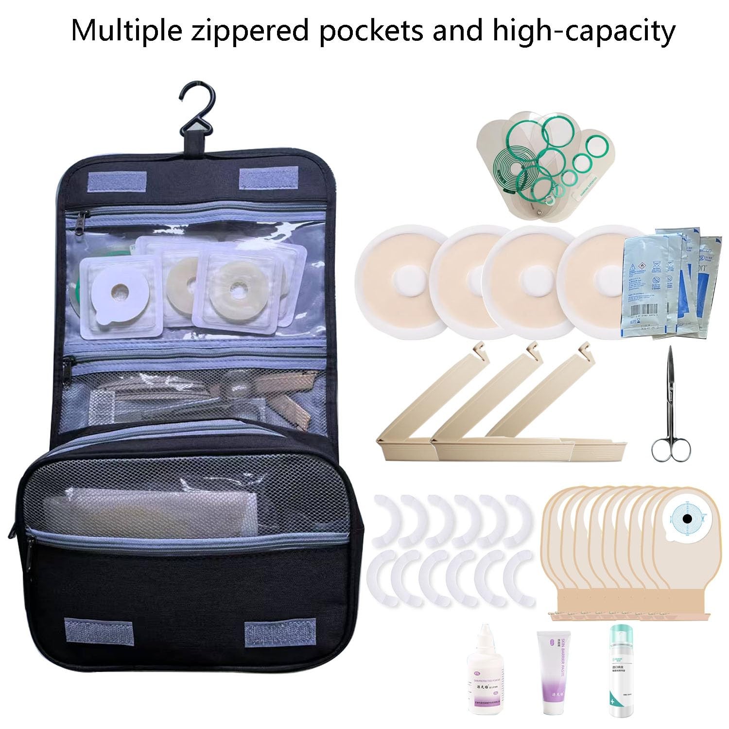 TAFALAA Ostomy Colostomy Travel Bag kit with Scissors onesize, BLACK