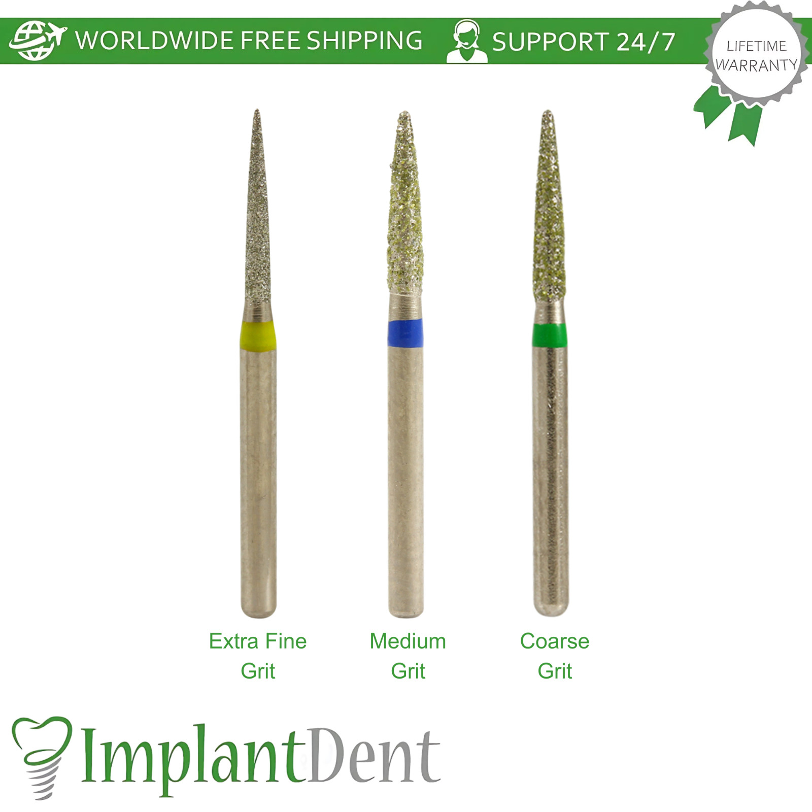 FG Diamond Burs 10pcs High Speed Cylindrical Pointed Head Dental Handpiece