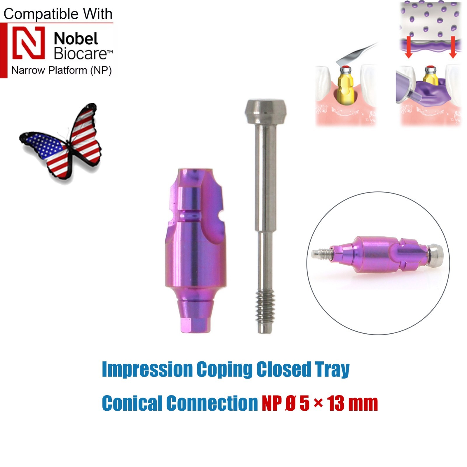 Dentaltech Closed/Open Tray Impression Copings Nobel Biocare Implant Compatible