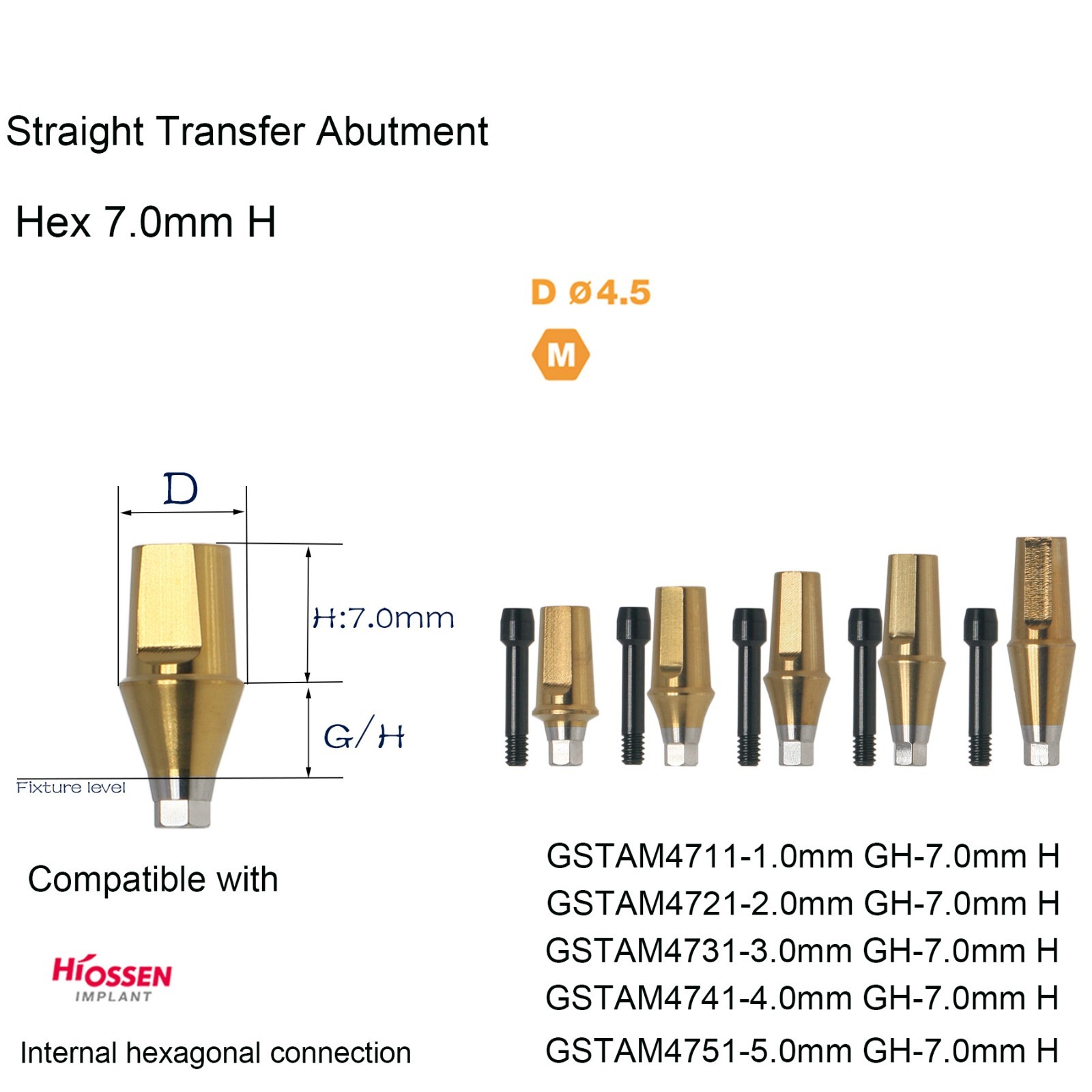 Dental Straight Transfer Abutment TI Compatible with Osstem Hiossen Mini/Regular