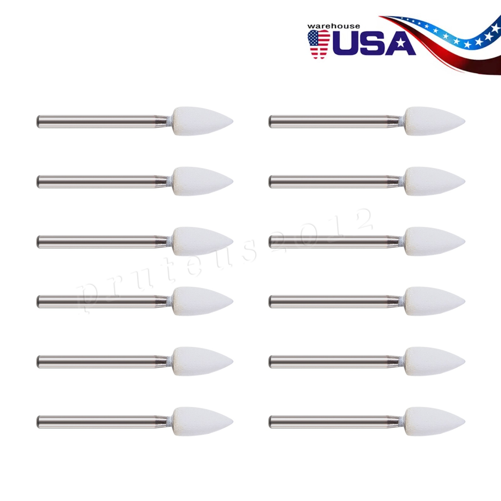Dental Flame Mounted White Stone Polishing Burs FG Abrasion Point Burs USA
