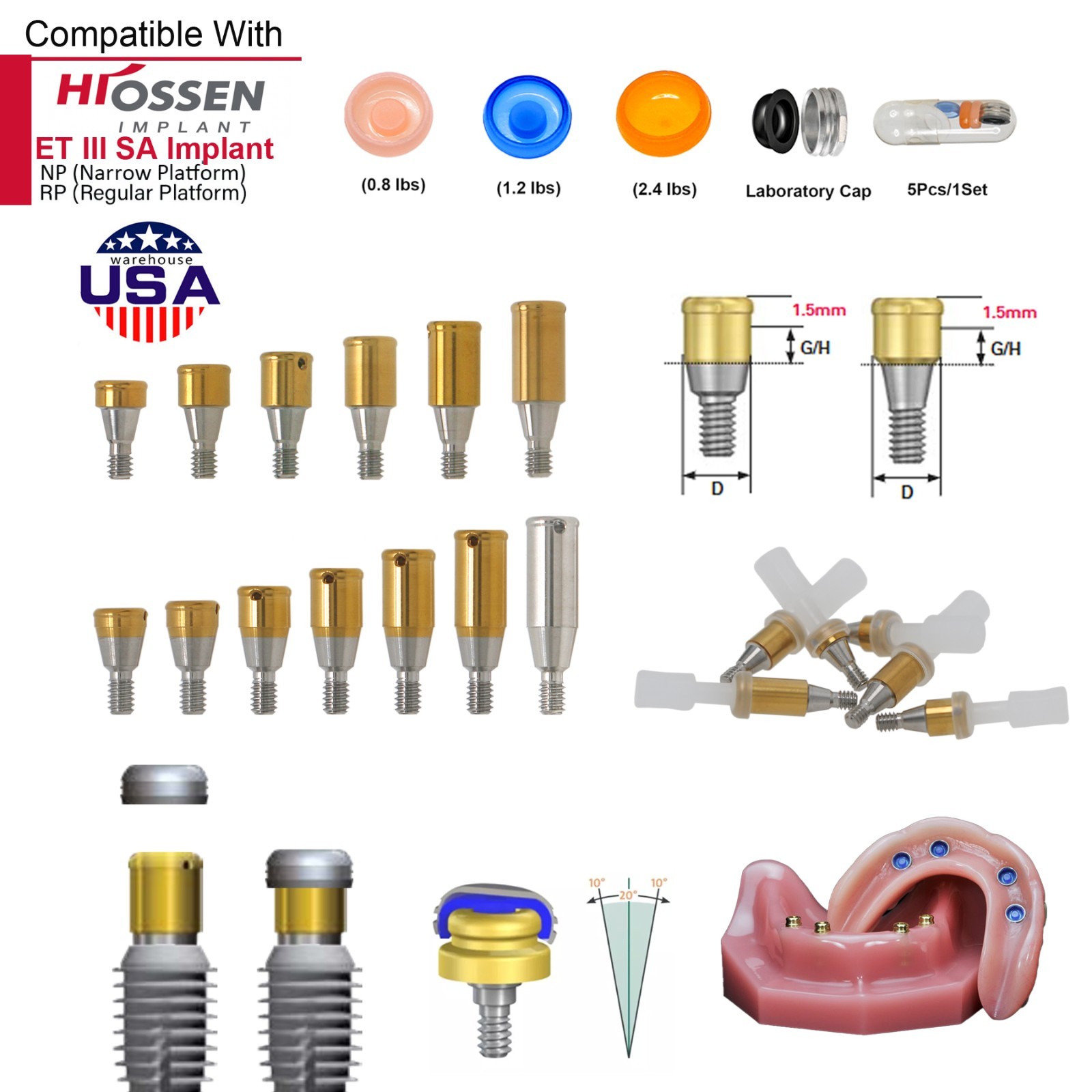 US Fit Hiossen ET / Osstem TS Dental Titanium Abutments & Restorative Components