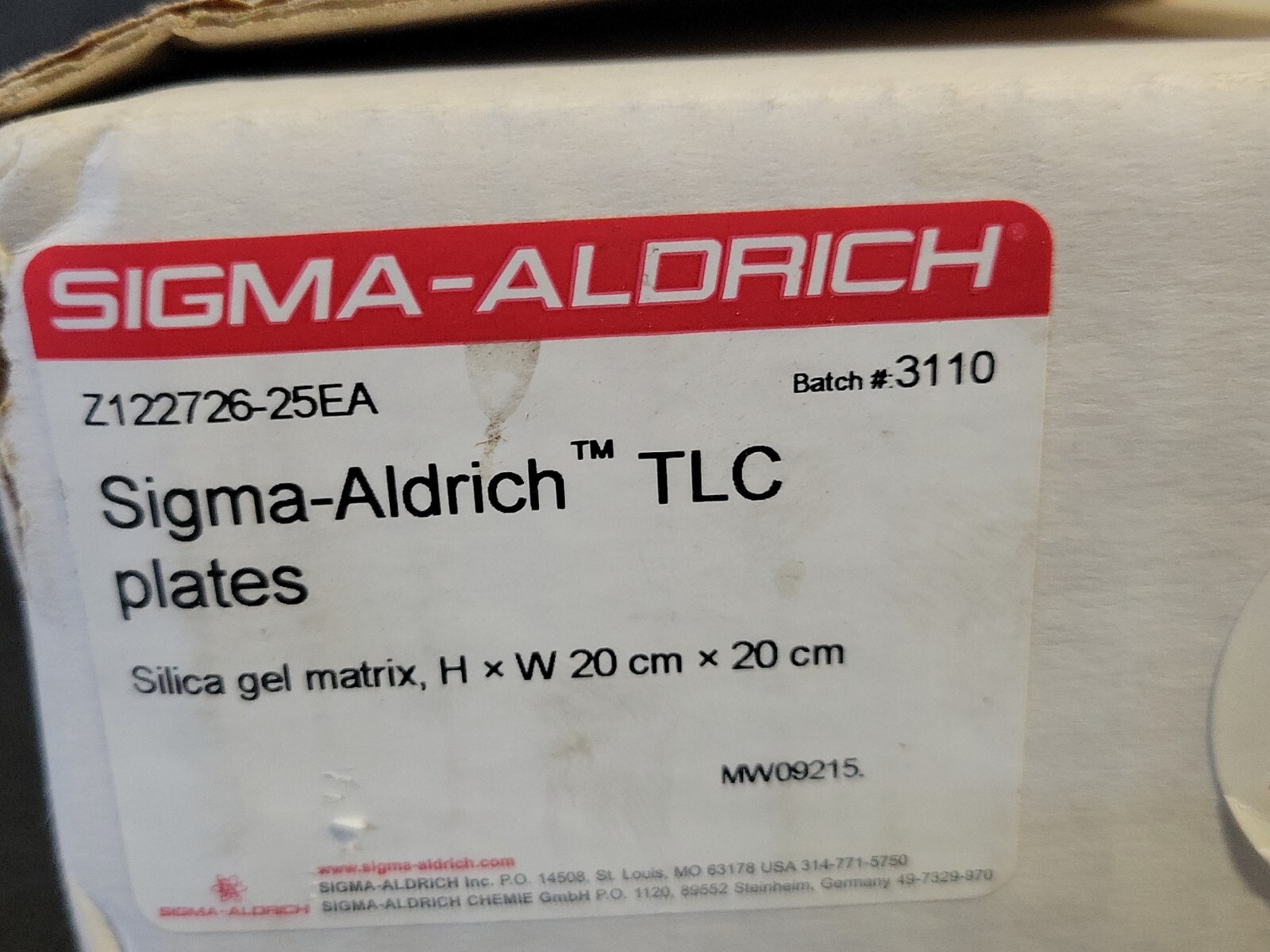 SIGMA-ALDRICH Silica Gel TLC plates 20×20 UV #Z122726-25ea | NEW Sealed Package
