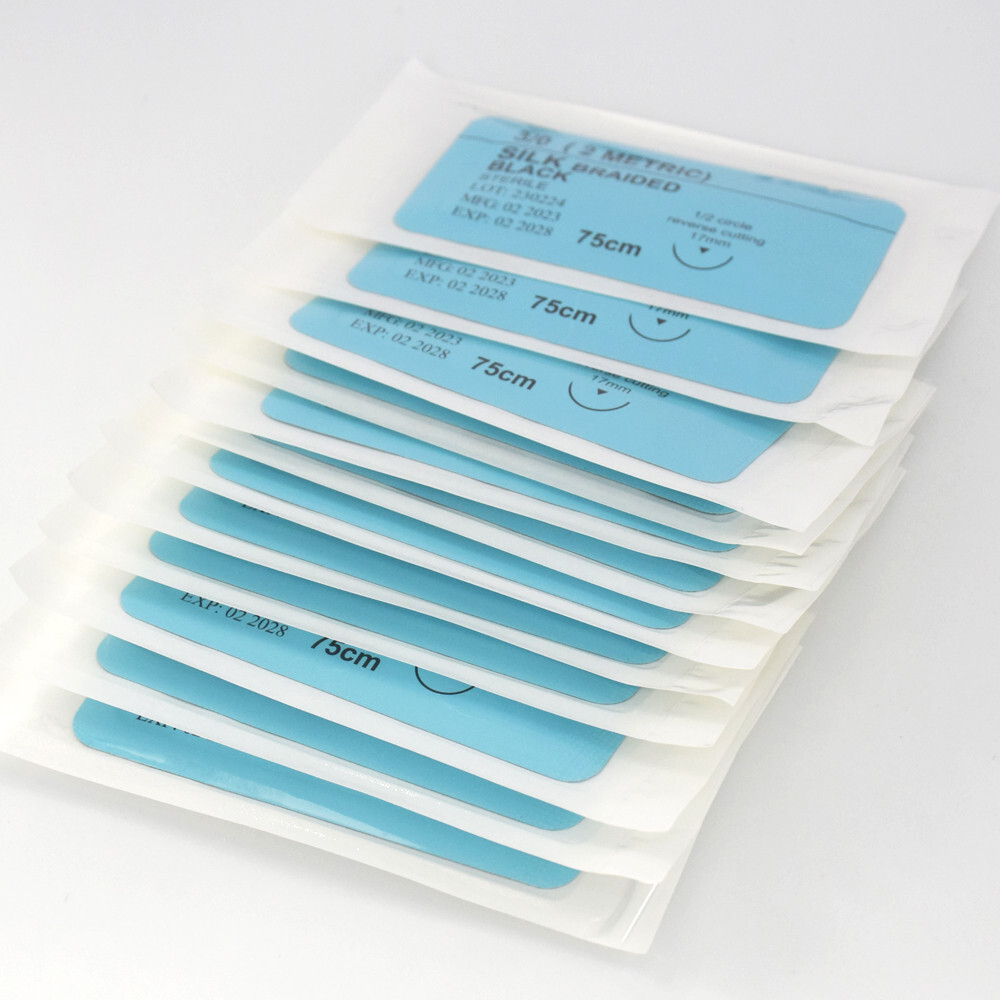 12Pcs/Box Dental Black Surgical Training Suture Silk Braided 75cm Non Absorbable