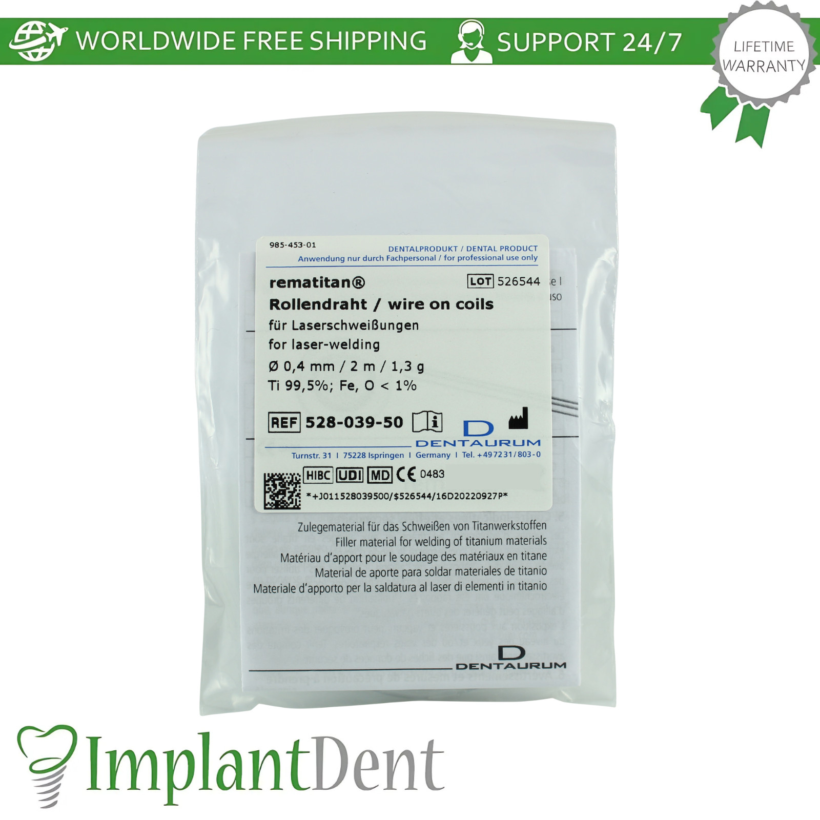 Dental Dentaurum Rematitan® Laser Welding Wire Solder Roll 2m Titanium Framework