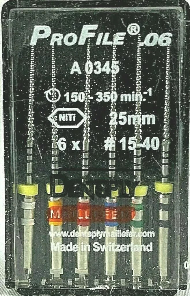 Dentsply Maillefer Dental Profile ISO 25mm rotary files all Taper 6/pack