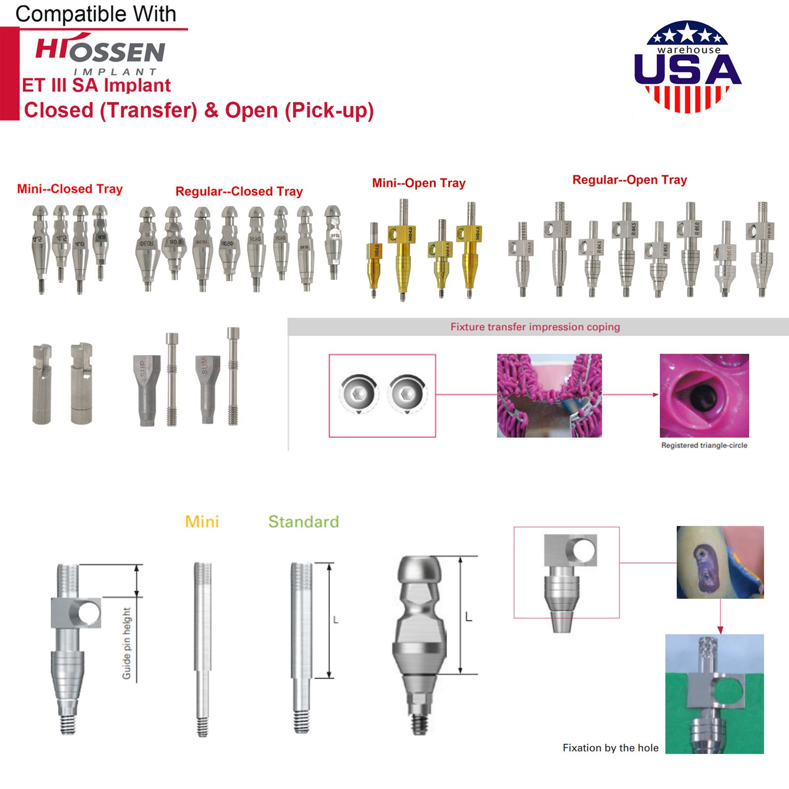 US Dental Locator Abutments Healing Impression Coping for Hiossen ET Osstem TS