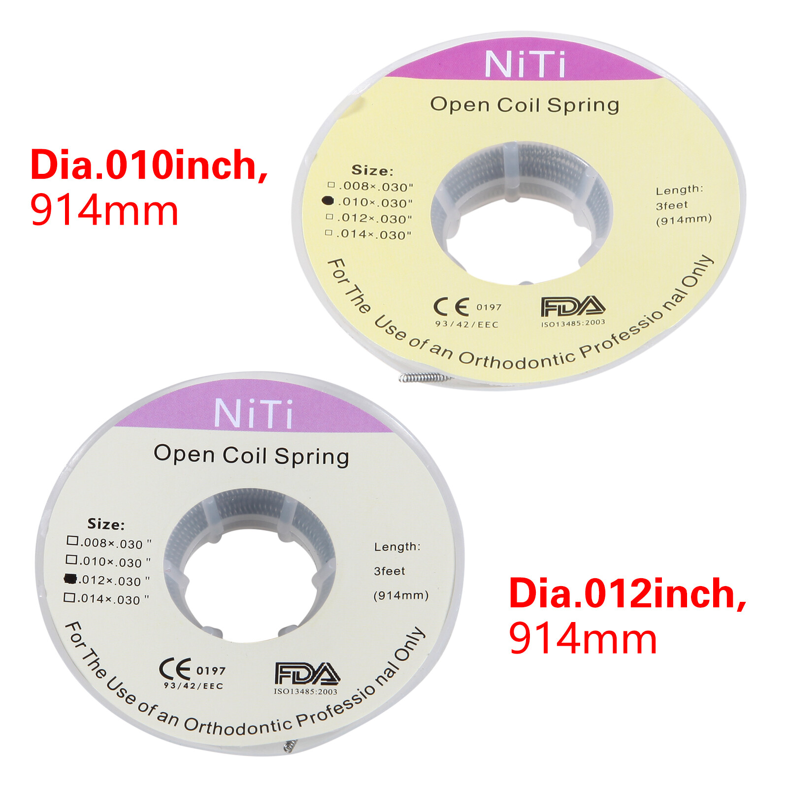 Dental Orthodontic Niti Open Coil Spring Spool Dia.0.010/0.012 *030 ” inch 914mm