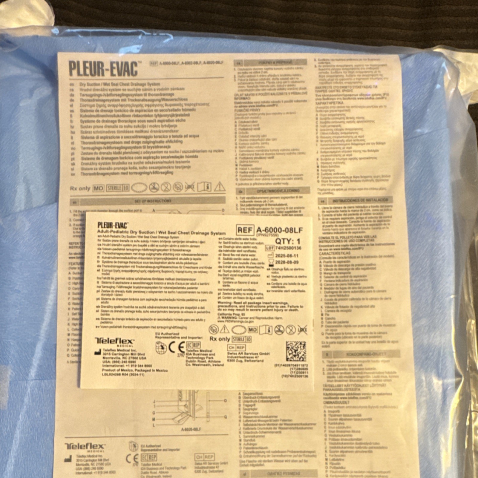Teleflex PLEUR-EVAC Chest Drainage System A-6000-08LF