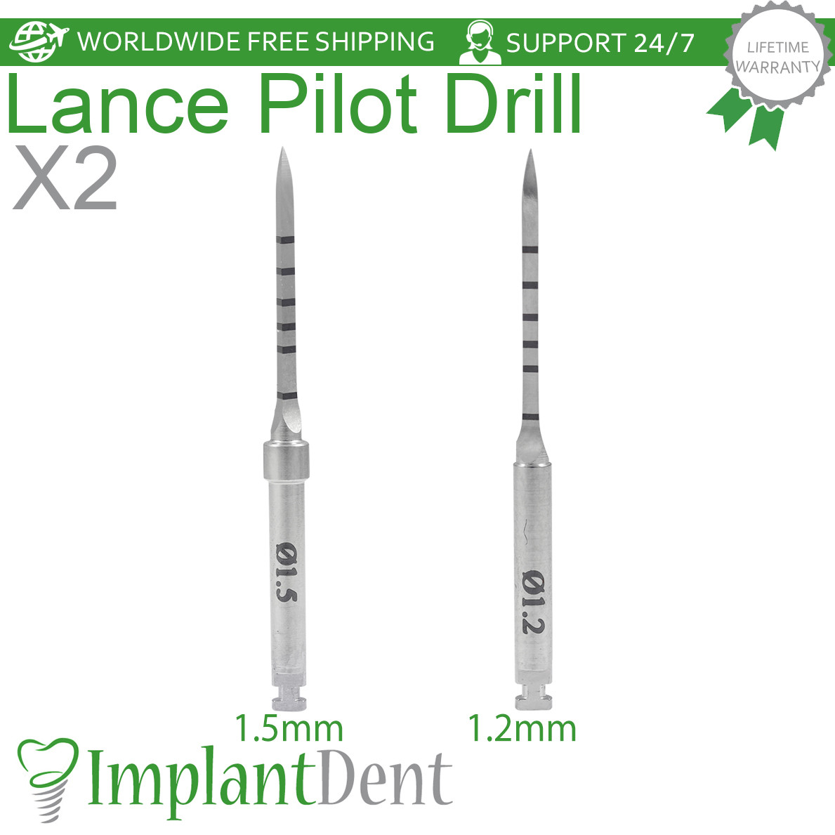2x Dental Marking Lance Pilot Drill 1.2mm+1.5mm Stainless Steel Dentistry Tool